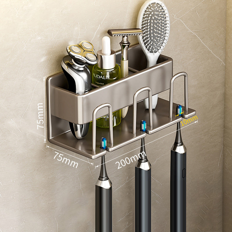 Wall-Mounted Toothbrush Holder – No-Drill Aluminium Rack with Optional Cups