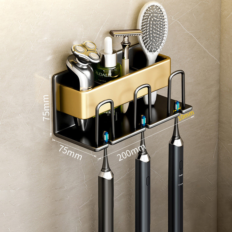 Wall-Mounted Toothbrush Holder – No-Drill Aluminium Rack with Optional Cups
