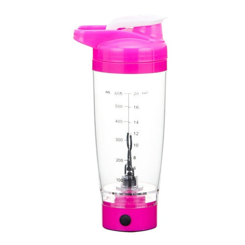 Electric protein shaker bottle in pink and white
