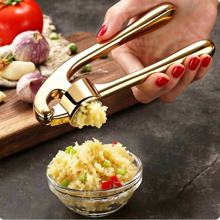 Gold Garlic Press – Easy-Squeeze Garlic Crusher