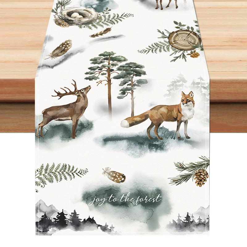 Reindeer & Fox Winter Table Runner – White (33 x 183 cm)