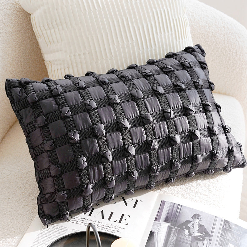 Modern Chenille Cushion Cover – Black Woven Pom-Pom – 30 x 50cm