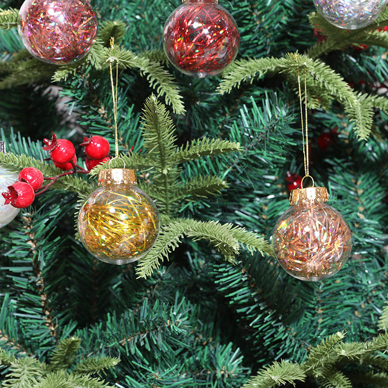 Tinsel-Filled Clear Christmas Baubles – Box of 4