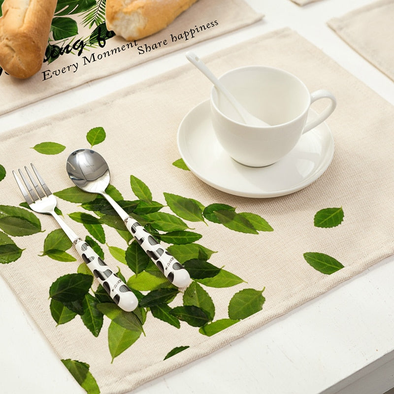 Green Leaf Linen Placemats – Set of 4