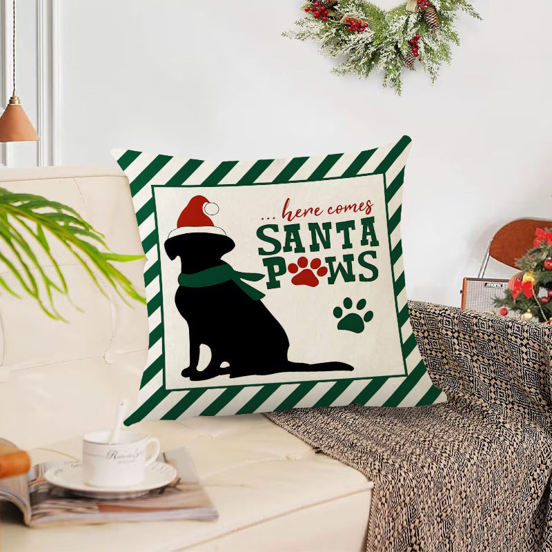 Striped Black Cat Christmas Cushion Cover (45 x 45 cm)