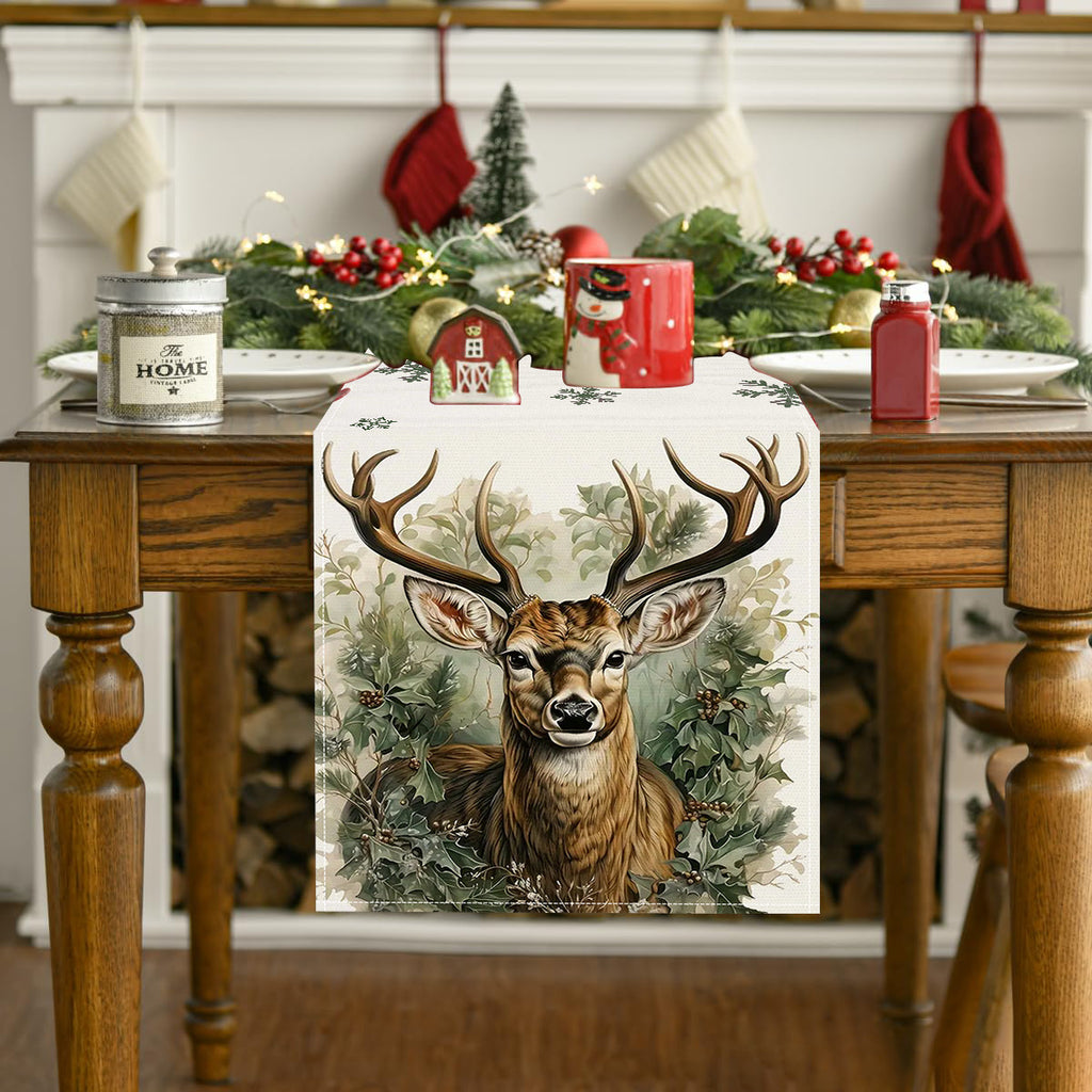 Reindeer & Snowflake Christmas Table Runner (33 x 183 cm)