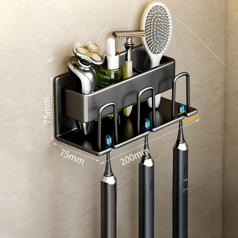 Wall-Mounted Toothbrush Holder – No-Drill Aluminium Rack with Optional Cups
