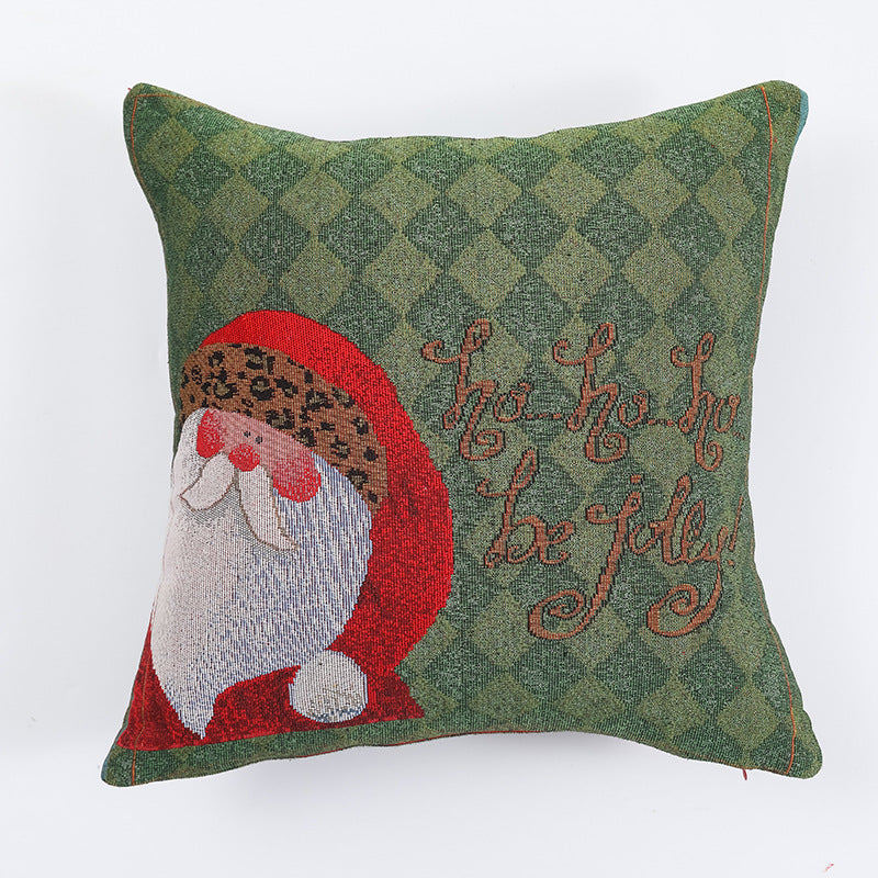 Woven Christmas Cushion Cover – Snowman, Santa, Reindeer & Poinsettia (45 x 45 cm)