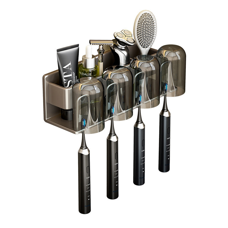 Wall-Mounted Toothbrush Holder – No-Drill Aluminium Rack with Optional Cups