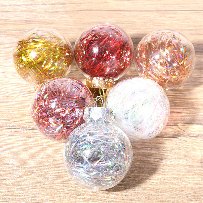 Tinsel-Filled Clear Christmas Baubles – Box of 4
