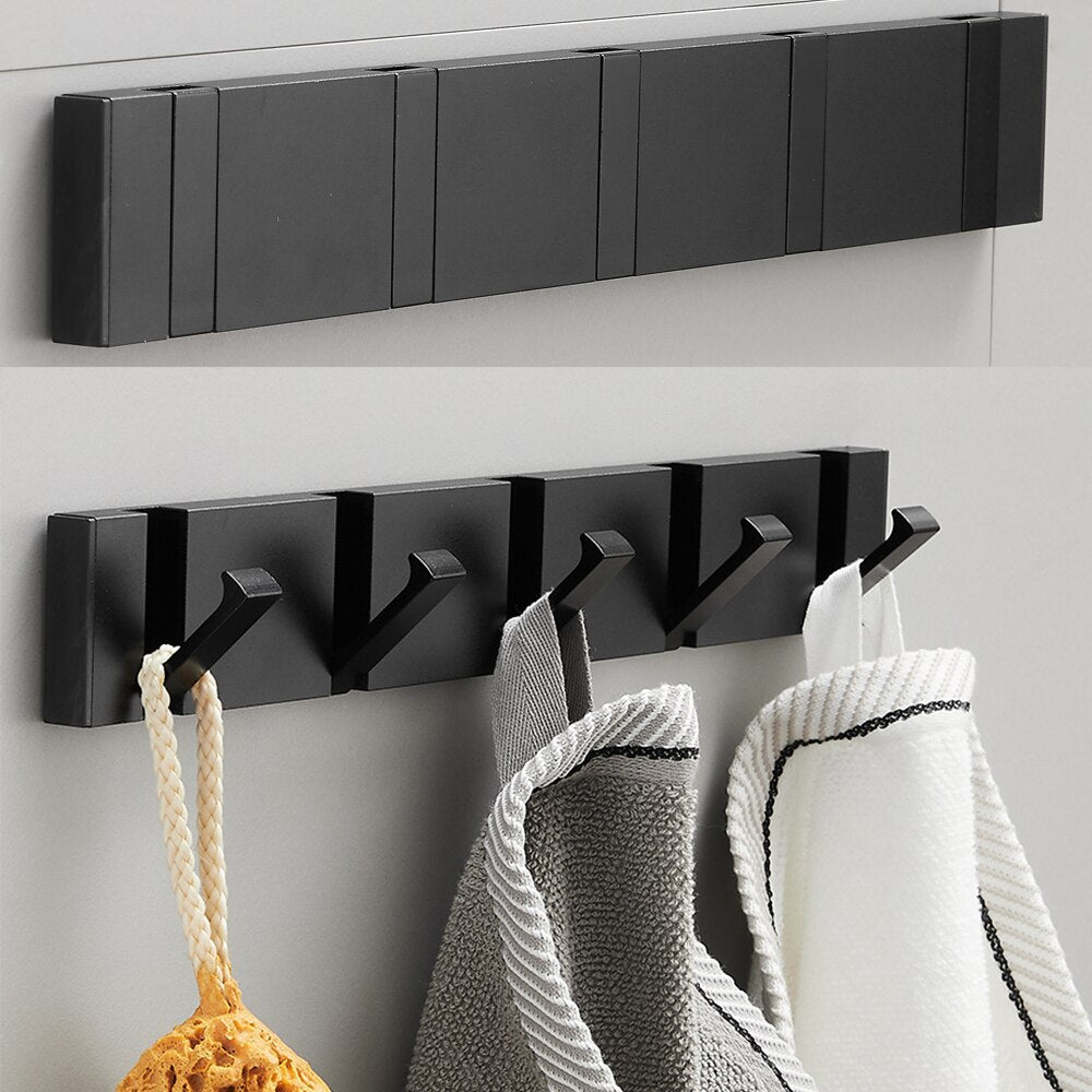 Folding Wall Hook Rack – Black & Gold Coat and Towel Hooks