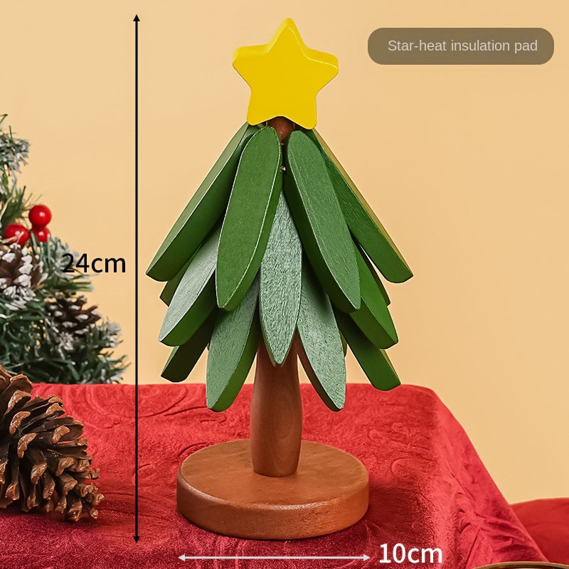 Wooden Christmas Tree Coaster Set – Stackable Trivet & Festive Table Decoration