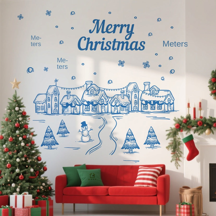 Christmas Snow Cottage Window Sticker – Large Self-Adhesive Festive Decal (67 x 62 cm)