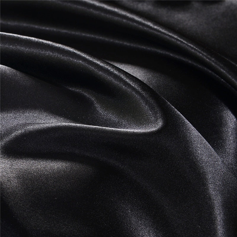 Satin-Finish Duvet Cover with Zip – Black, Silver or Ivory