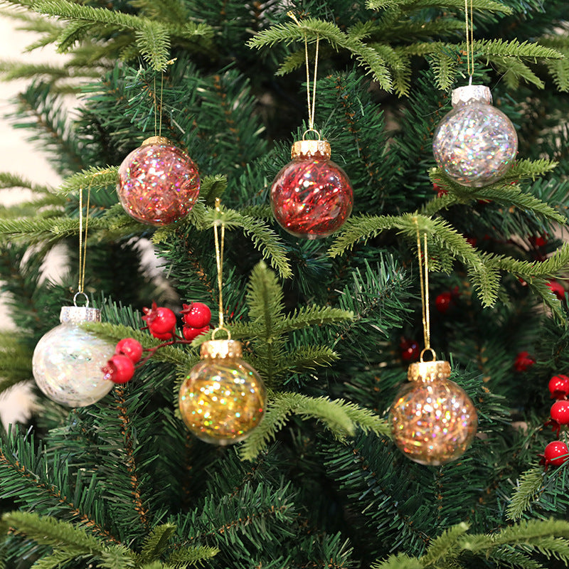 Tinsel-Filled Clear Christmas Baubles – Box of 4