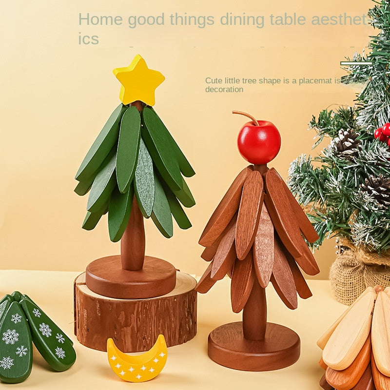 Wooden Christmas Tree Coaster Set – Stackable Trivet & Festive Table Decoration