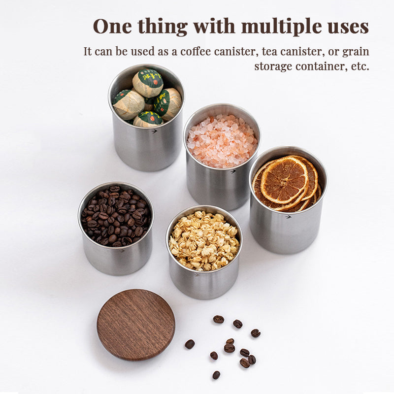 Stainless Steel Coffee and Tea Canister with Wooden Lid