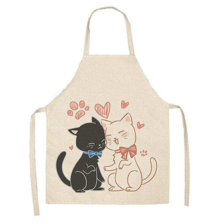 Cat Print Kitchen Apron – Cotton Linen, Adult and Kids