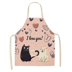 Cat Print Kitchen Apron – Cotton Linen, Adult and Kids