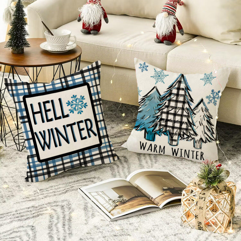 Blue Plaid Winter Cushion Cover (45 x 45 cm)