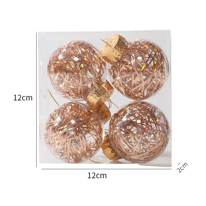 Tinsel-Filled Clear Christmas Baubles – Box of 4