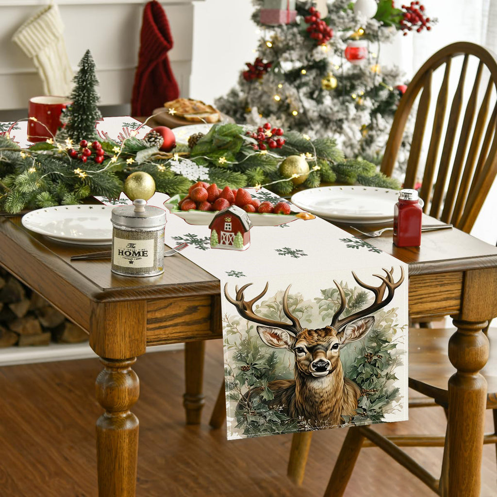 Reindeer & Snowflake Christmas Table Runner (33 x 183 cm)