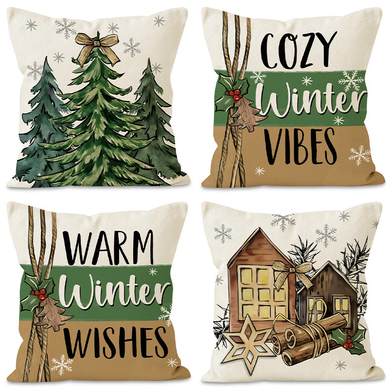 Green Christmas Tree Cushion Cover – Snowflake Lettering (45 x 45 cm)