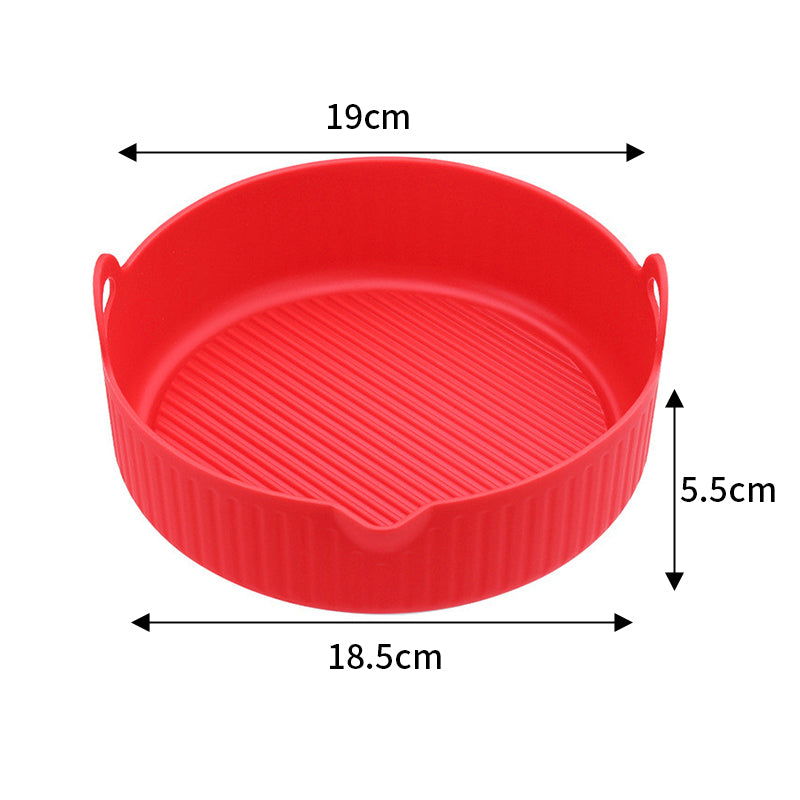Deep round silicone air fryer liner with pour spout, 19 x 18.5 x 5.5 cm