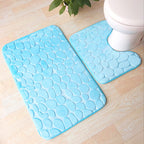 Pebble bath mat and toilet mat set in sky blue