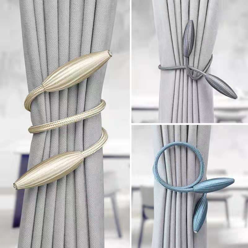 Twisted rope curtain tiebacks shown wrapped, knotted and looped