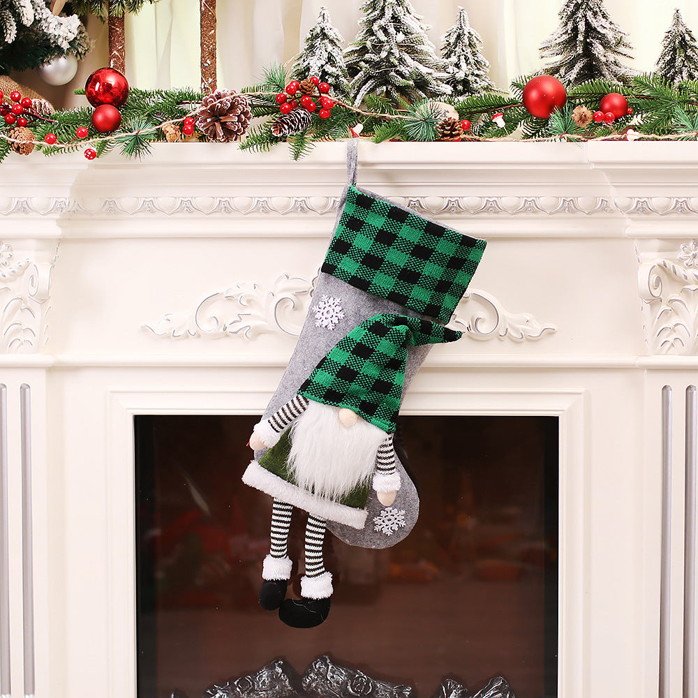Gnome Christmas Stocking – Plaid Hat Hanging Gift Bag (55 cm) – image 8
