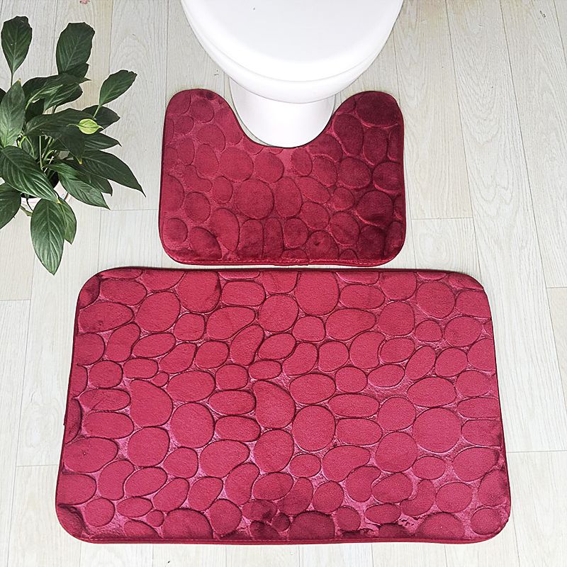 Pebble bath mat and toilet mat set in wine red