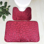 Pebble bath mat and toilet mat set in wine red