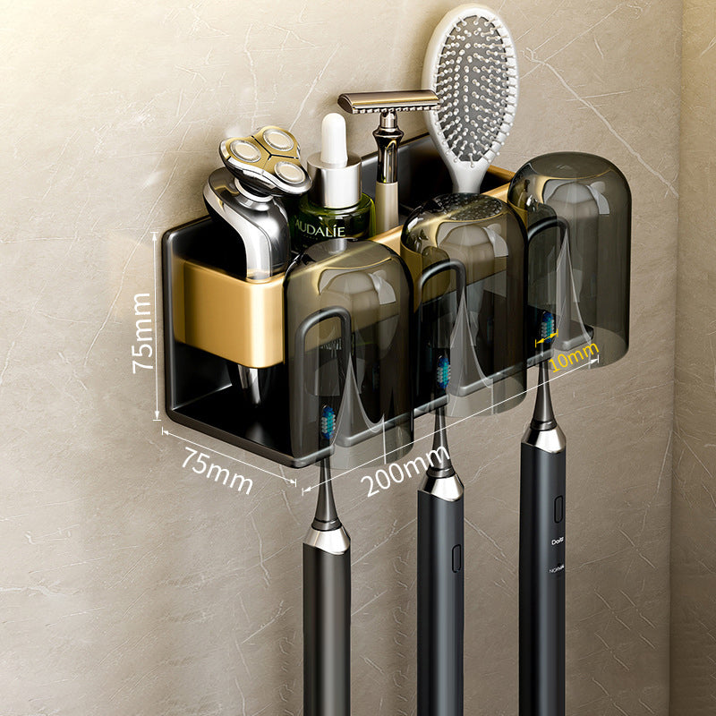 Wall-Mounted Toothbrush Holder – No-Drill Aluminium Rack with Optional Cups