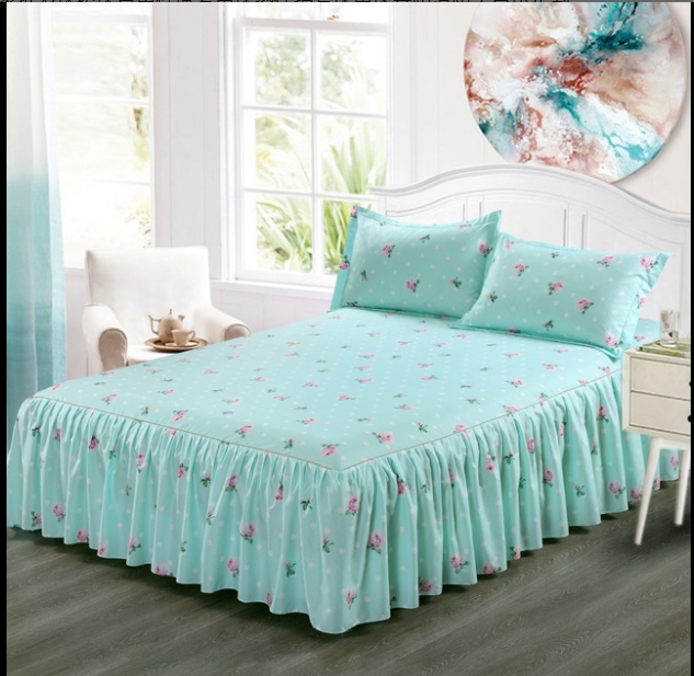 Ruffled Bedspread Set with Pillowcases – Double-Layer Skirt