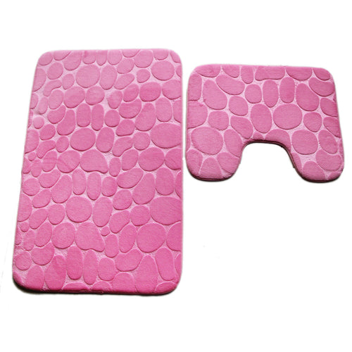 Pebble bath mat and toilet mat set in pink