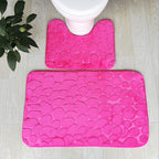 Pebble bath mat and toilet mat set in fuchsia