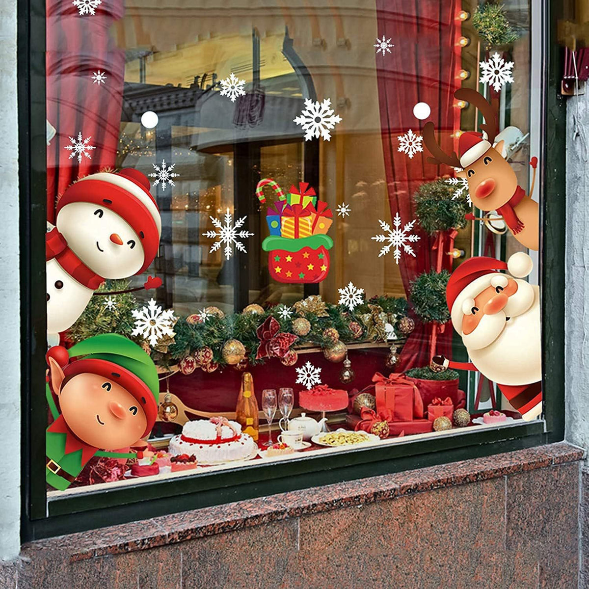 Christmas Window Stickers – Static Cling Santa, Reindeer & Snowflake Decals (4 Sheets)