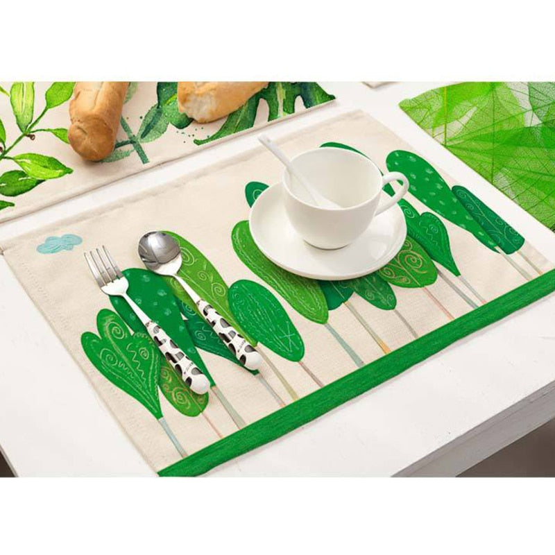 Green Leaf Linen Placemats – Set of 4