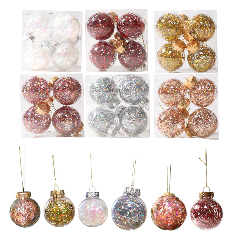 Tinsel-Filled Clear Christmas Baubles – Box of 4