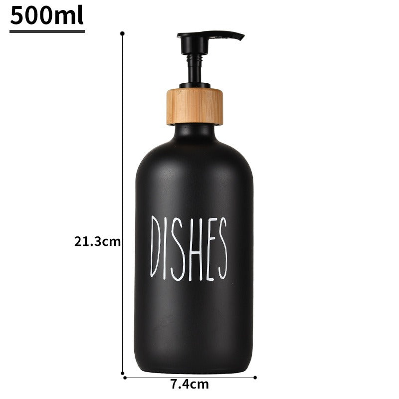 Black Dishes 500ml glass soap dispenser with bamboo collar