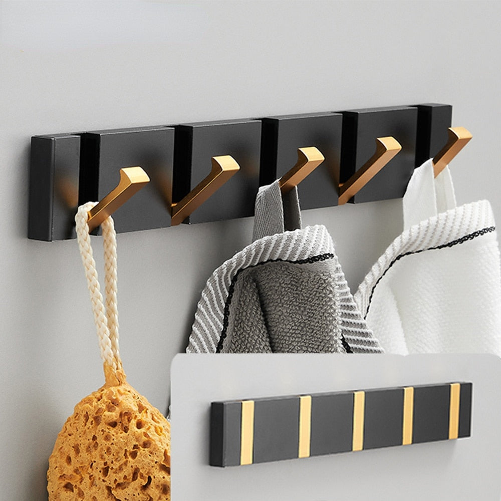 Folding Wall Hook Rack – Black & Gold Coat and Towel Hooks
