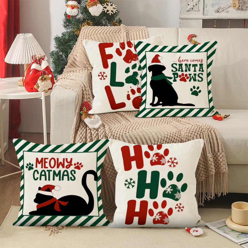 Pet Lover's Christmas Cushion Cover – Santa Paws & Meowy Catmas (45 x 45 cm)