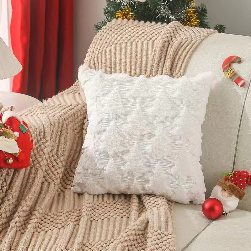 Christmas Tree Faux Fur Cushion Cover – White (45 x 45 cm)
