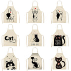 Cat Print Kitchen Apron – Cotton Linen, Adult and Kids