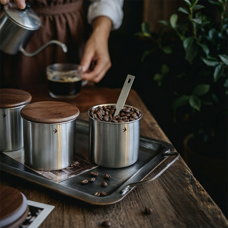 Stainless Steel Coffee and Tea Canister with Wooden Lid