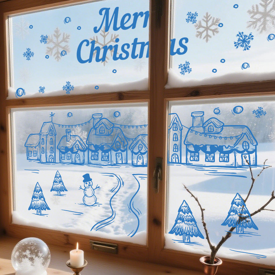 Christmas Snow Cottage Window Sticker – Large Self-Adhesive Festive Decal (67 x 62 cm)