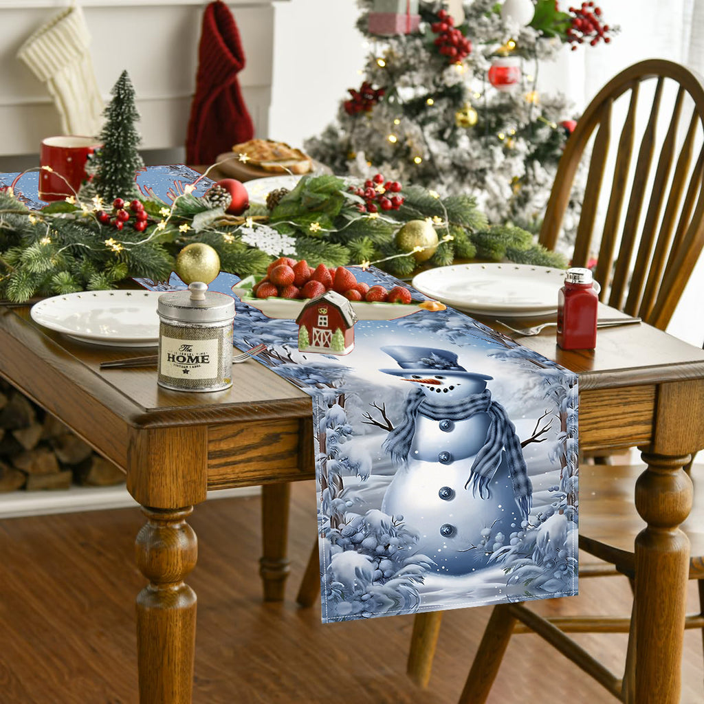 Snowman Christmas Table Runner – Blue (33 x 183 cm)