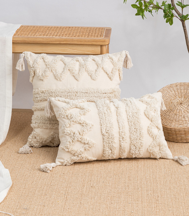 Nordic Tufted Geometric Cushion Cover – Beige – image 4