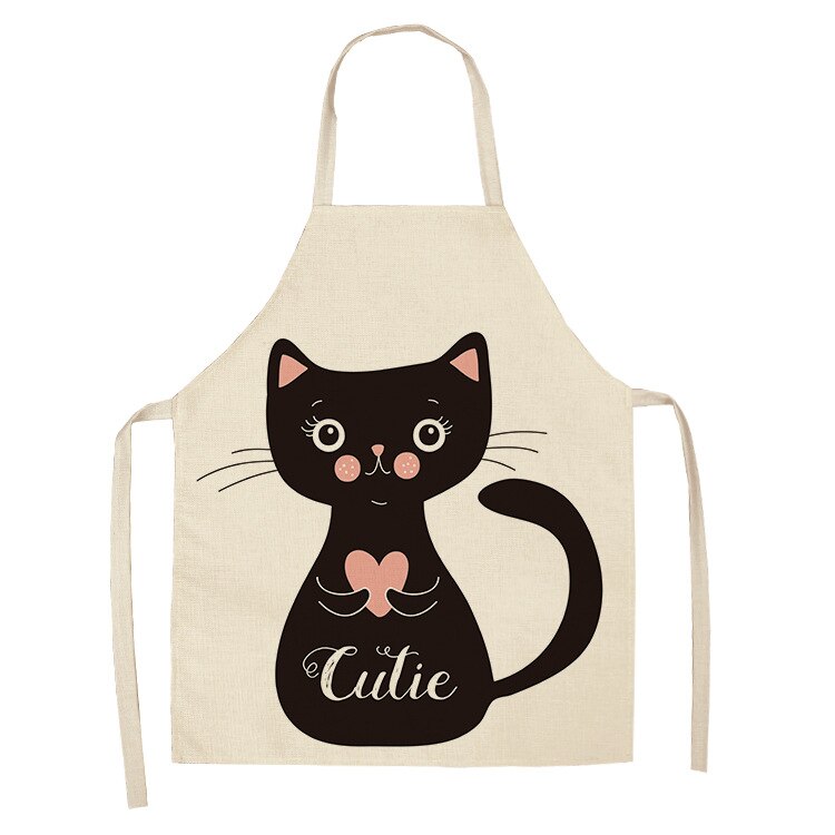 Cat Print Kitchen Apron – Cotton Linen, Adult and Kids